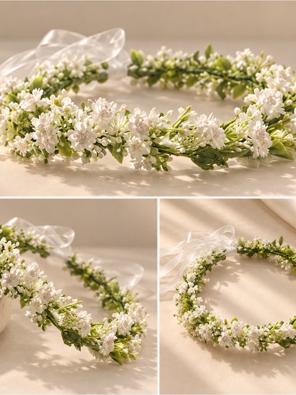 White Floral Crown Headband - Delicate Wedding Hair Accessory